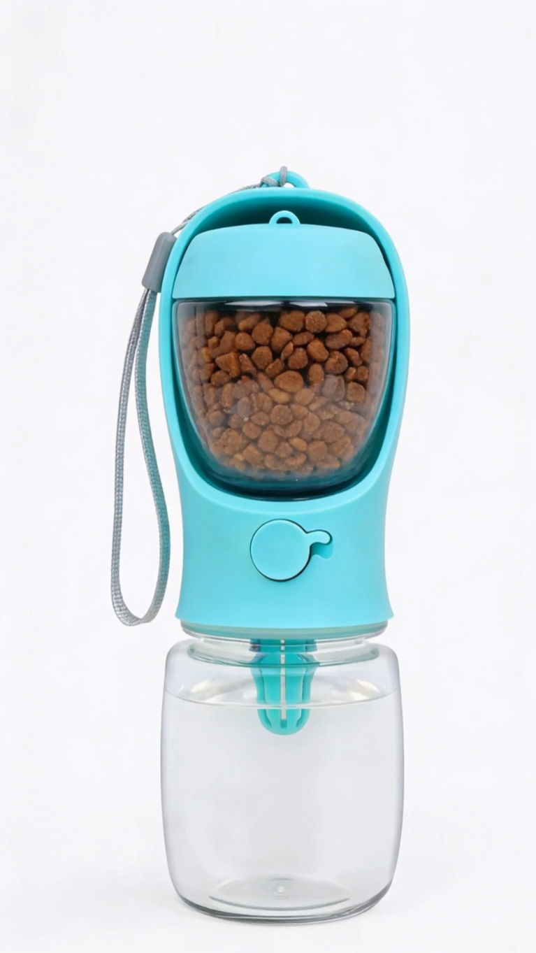 PawBound bottle showing food compartment filled with kibble